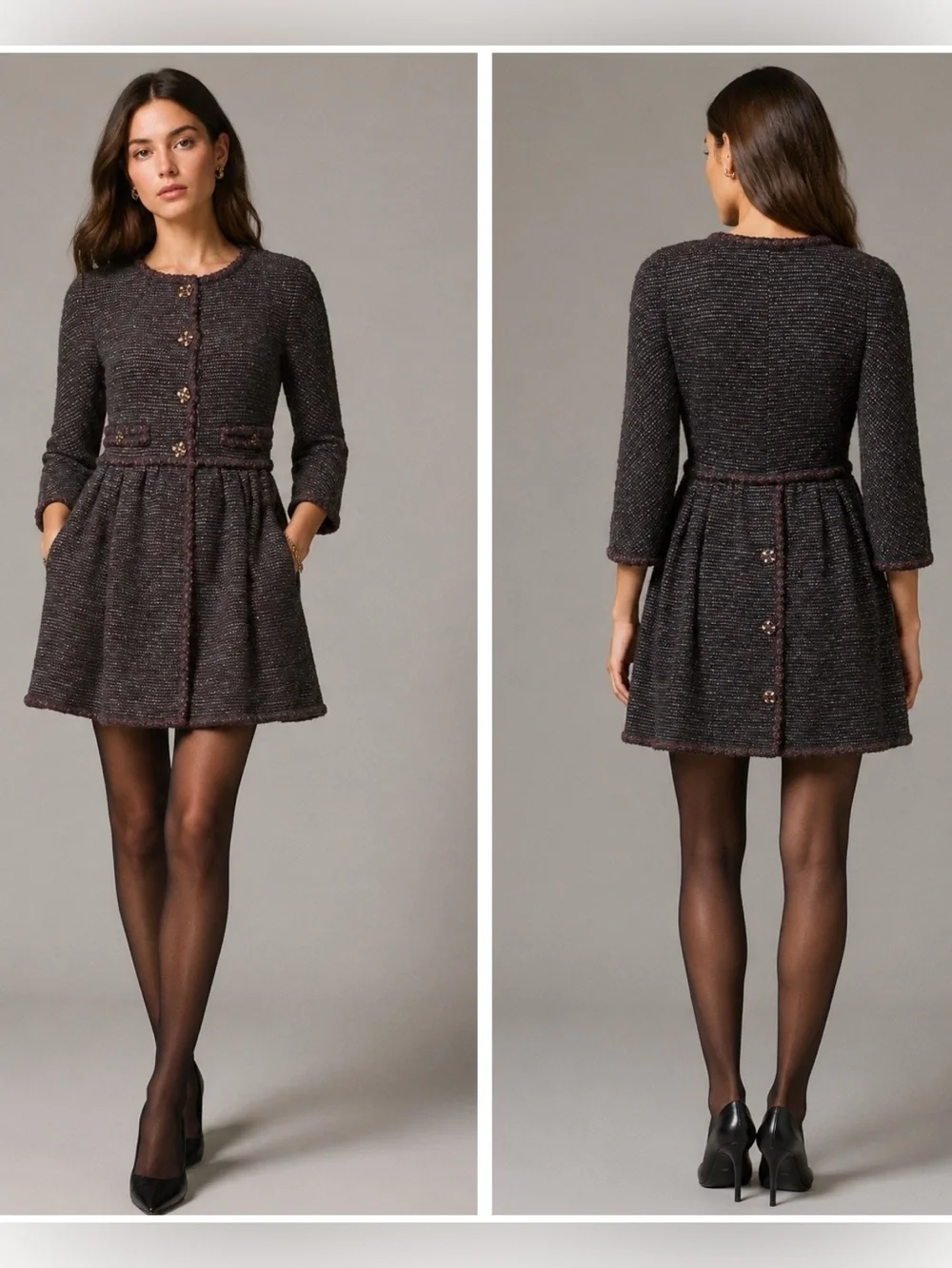 CHANEL $10k Gripoix Button Tweed Fit-and-Flare Jacket in Medium Size US 8, Fr 40